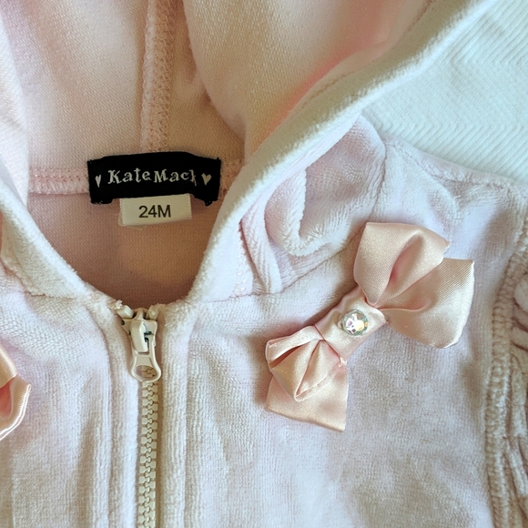 Kate Mack ballet pink velour zip-up hoodie with bows & tulle 24 months - Picture 2 of 10